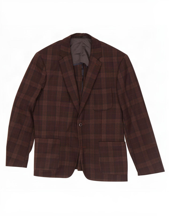 Mauro Grifoni Herren-Blazer mit 1 Knopf, IT 50, große braun karierte Wolle