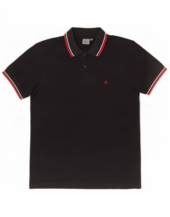 Calvin Klein Herren-Poloshirt, klein, schwarz, gestreift, Baumwolle