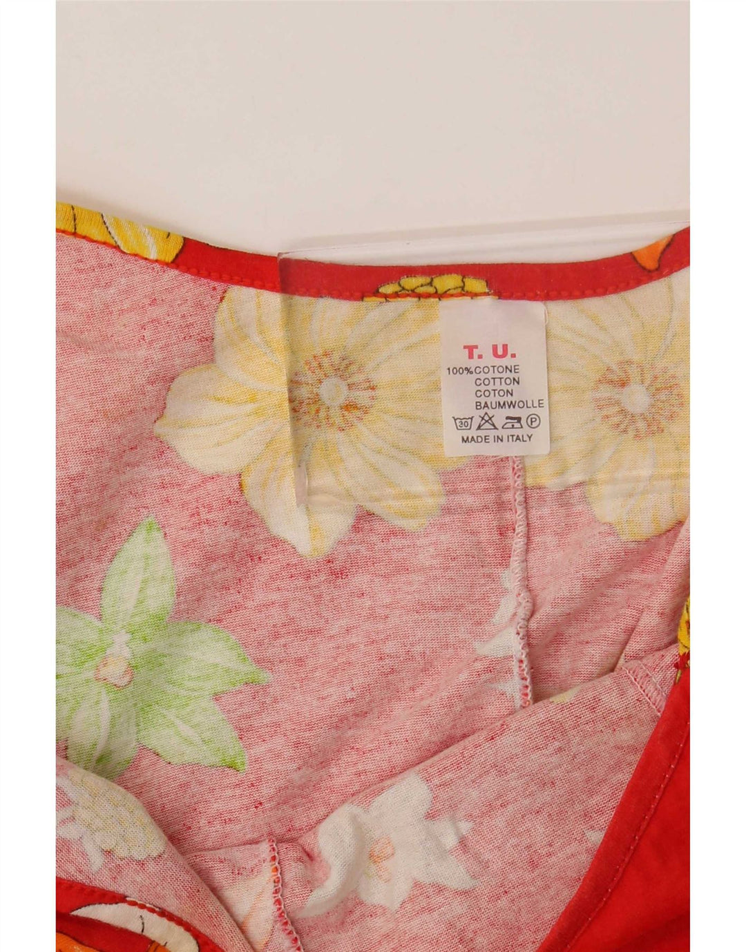 Vintage Damen Sonnenkleid UK 12 Mittelrot geblümte Baumwolle