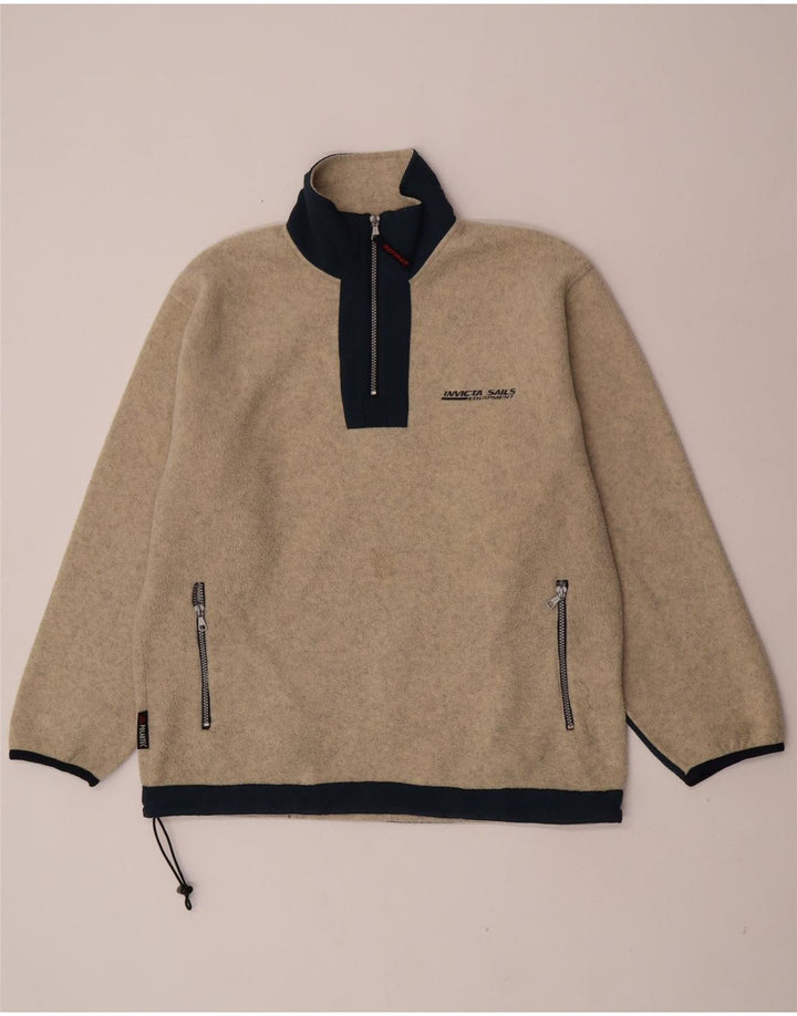 Invicta Herren-Fleecepullover mit Reißverschluss am Hals, groß, beige, Farbblock-Polyester