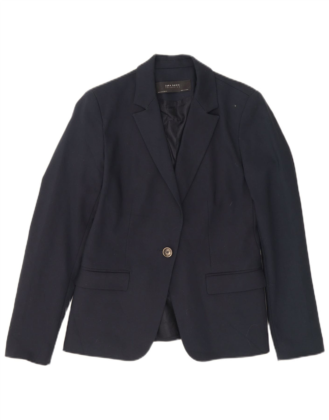 Zara Damen 1-Knopf-Blazerjacke UK 12 Mittelmarineblaue Baumwolle