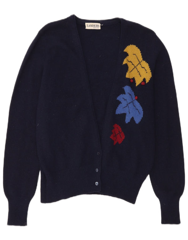 Lambers Damen-Cardigan-Pullover IT 46 Large Marineblau mit Blumenmuster
