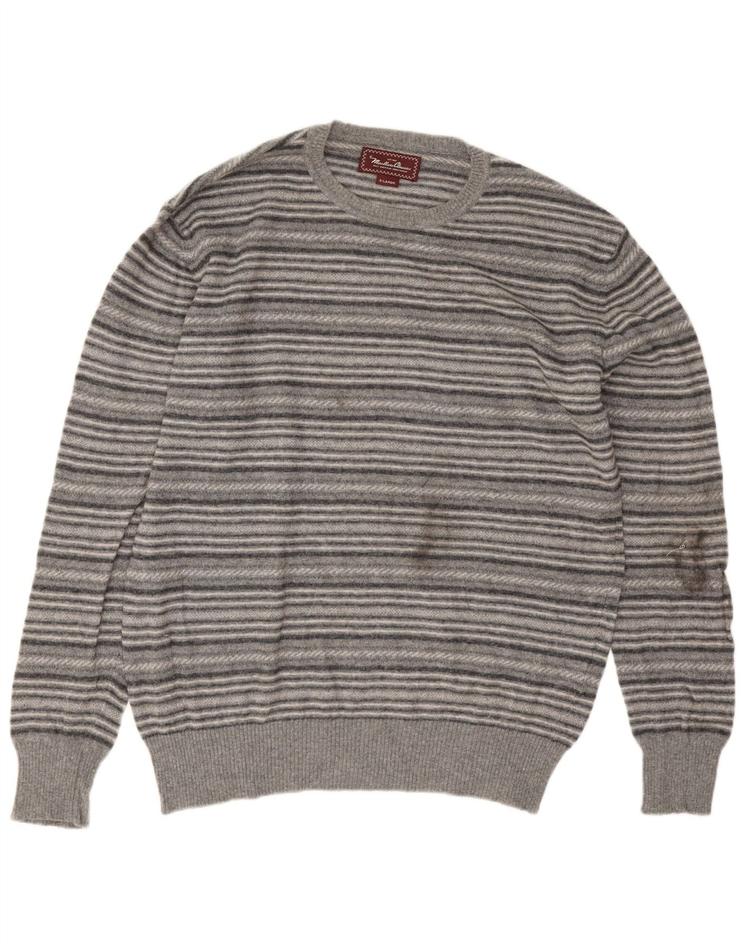 Marlboro Classics Herren-Pullover mit Rundhalsausschnitt, XL, grau gestreift