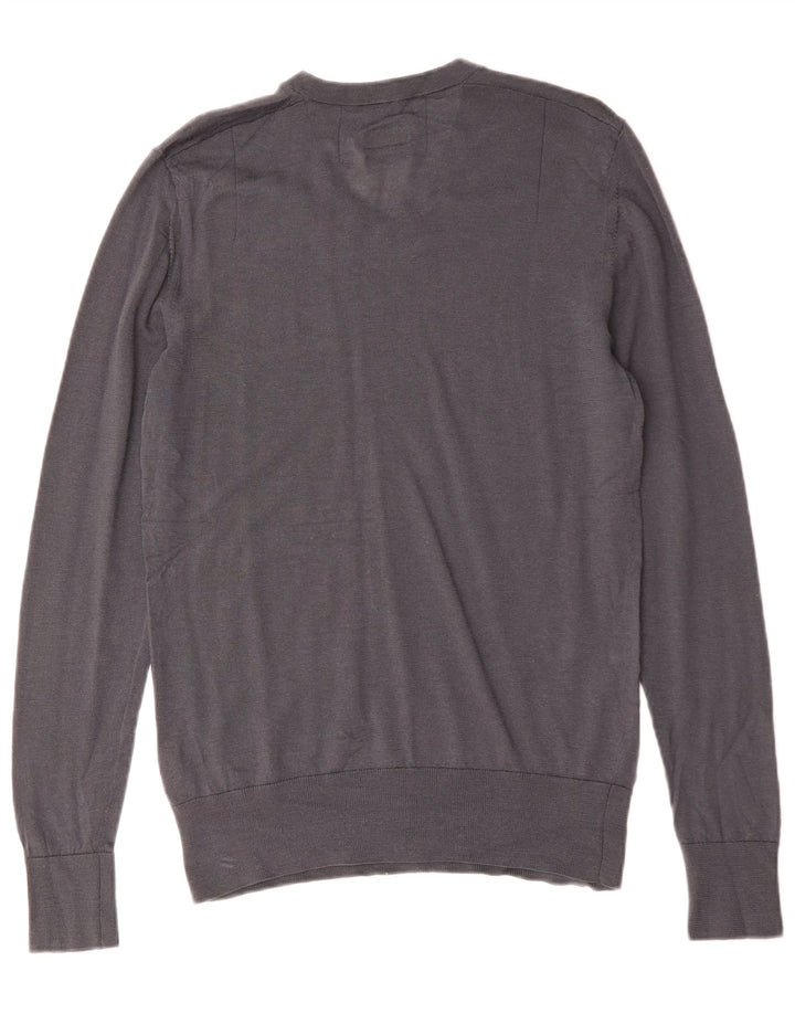 ALL SAINTS Herren-Pullover mit V-Ausschnitt aus mittelgrauer Merinowolle