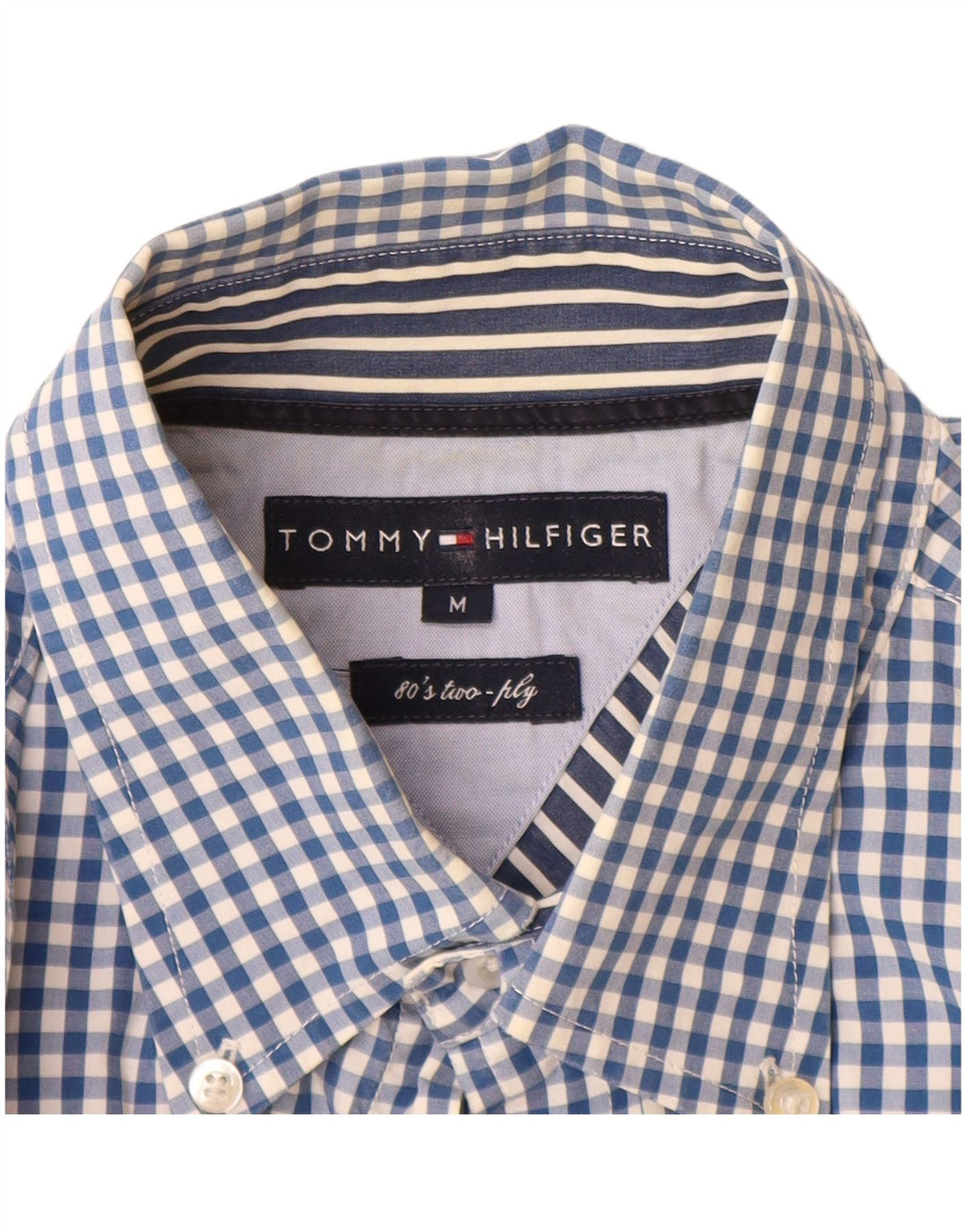 Tommy Hilfiger Kariertes Herrenhemd aus mittelblauer Gingham-Baumwolle