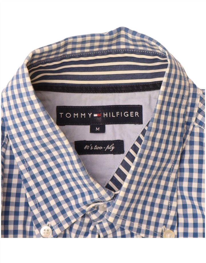 Tommy Hilfiger Kariertes Herrenhemd aus mittelblauer Gingham-Baumwolle