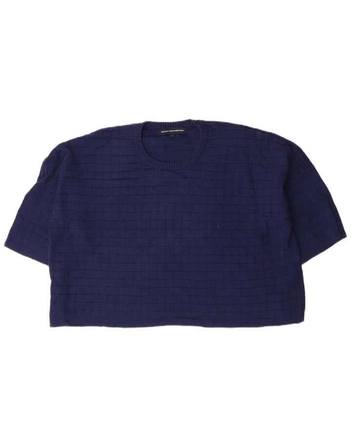 French Connection Damen-Pullover mit Rundhalsausschnitt, UK 14, mittelblaue Baumwolle