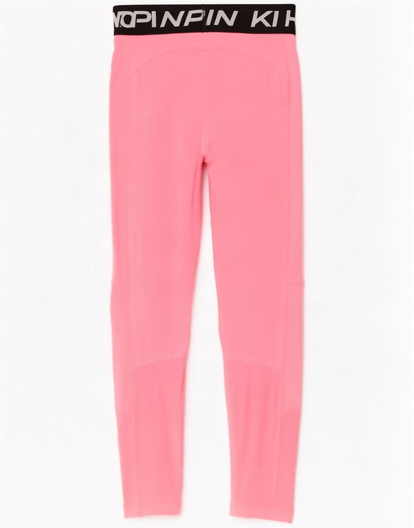 Nike Girls Dri Fit Graphic Leggings 12-13 Years Large Pink Colourblock