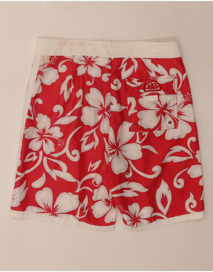 Sundek Herren-Badeshorts aus mittelrotem, geblümtem Polyester