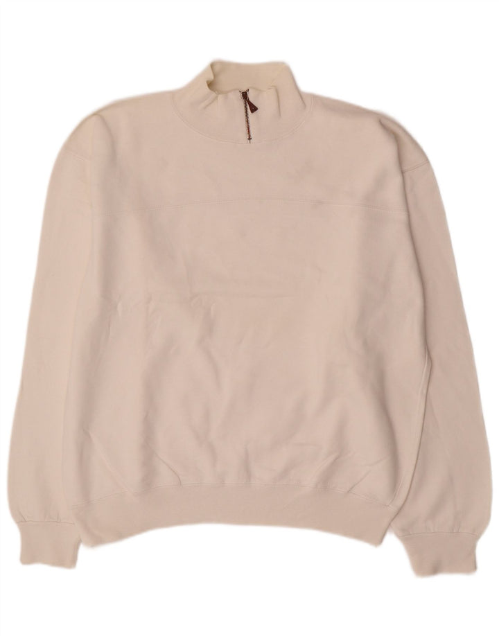 Champion Herren-Sweatshirt mit Reißverschluss am Hals, groß, cremefarbene Baumwolle