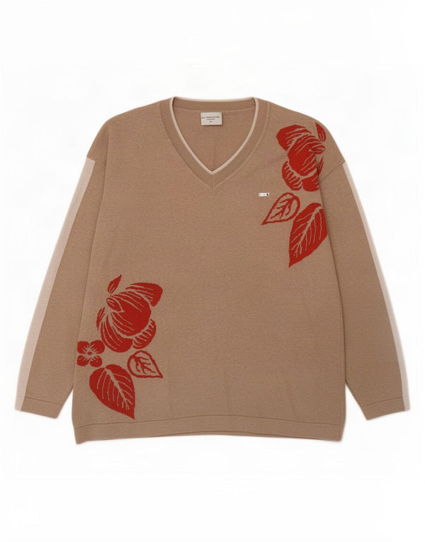 U.S. Polo Assn. Damen-Pullover mit V-Ausschnitt, Gr. 14, Mittelbeige mit Blumenmuster