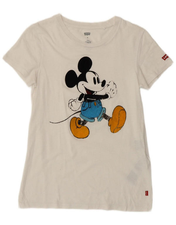 Levi's Damen-T-Shirt mit Mickey-Mouse-Grafik, UK 6 XS, cremefarbene Baumwolle