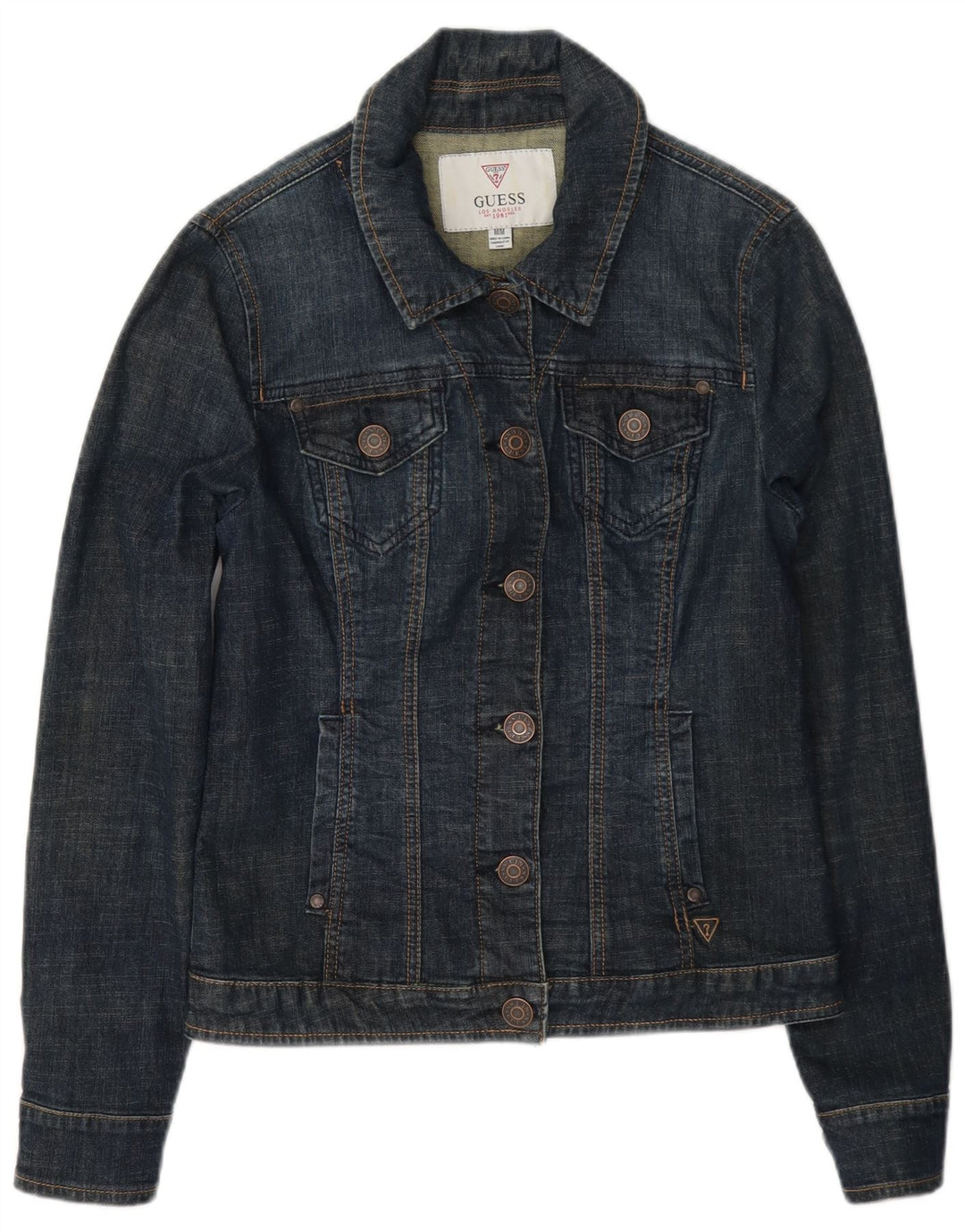Guess Damen Jeansjacke UK 8 Small Marineblaue Baumwolle
