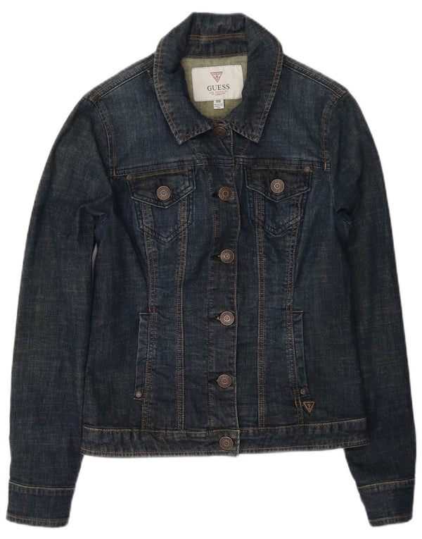 Guess Damen Jeansjacke UK 8 Small Marineblaue Baumwolle