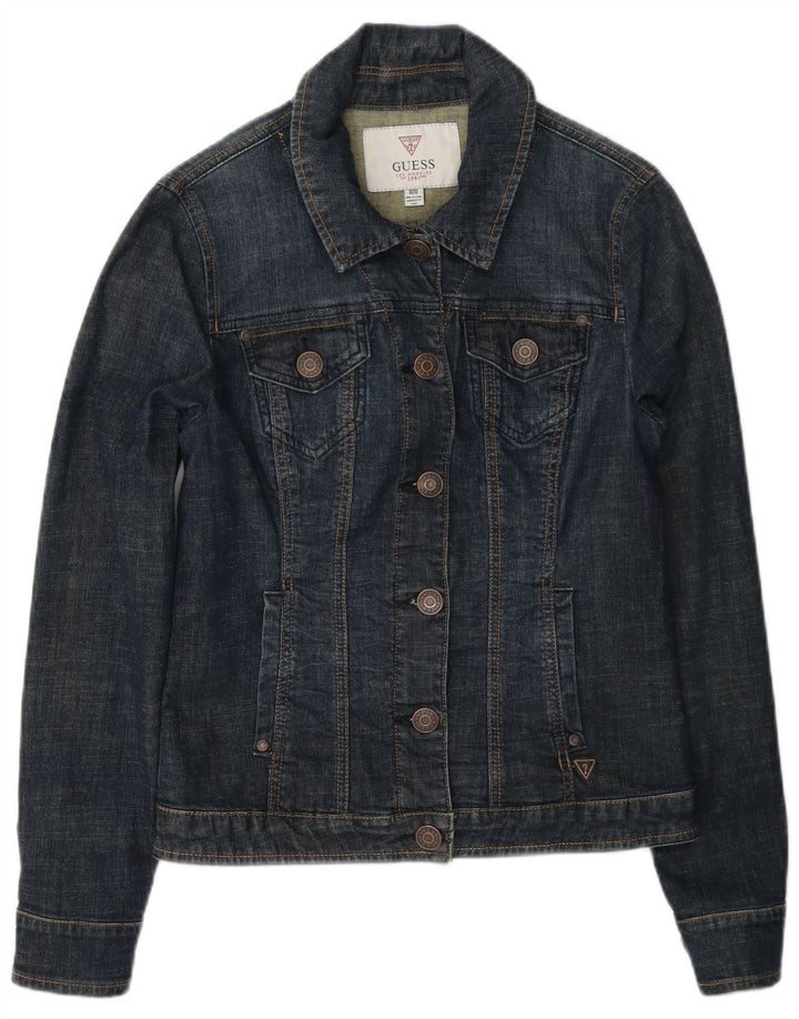 Guess Damen Jeansjacke UK 8 Small Marineblaue Baumwolle