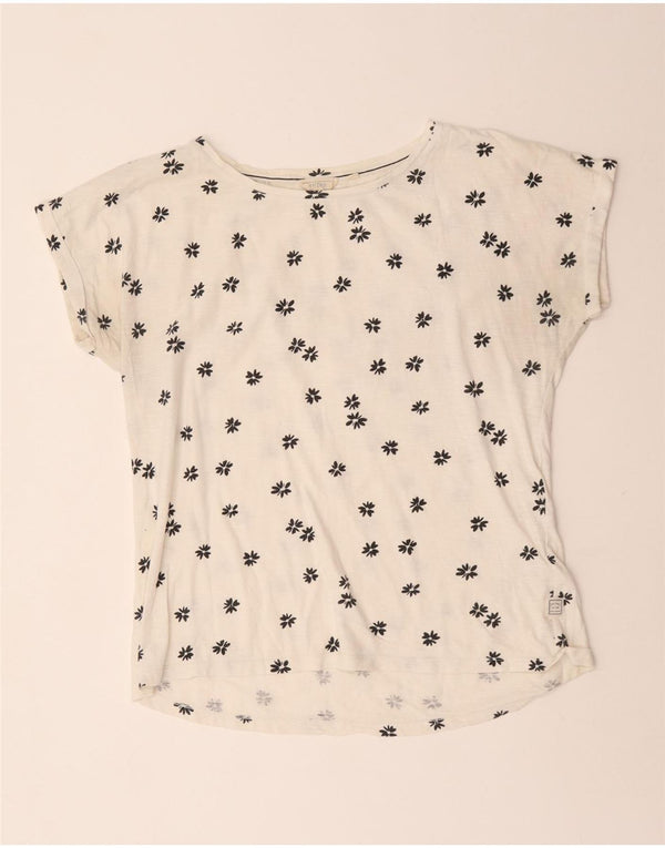 Fat Face Damen-T-Shirt-Oberteil, UK-Größe 44, Größe L, weiß, geblümt, Baumwolle