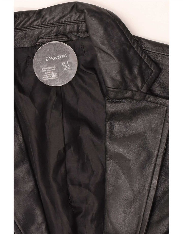 Zara Damen 2-Knopf-Lederblazerjacke UK 10 Small Schwarz