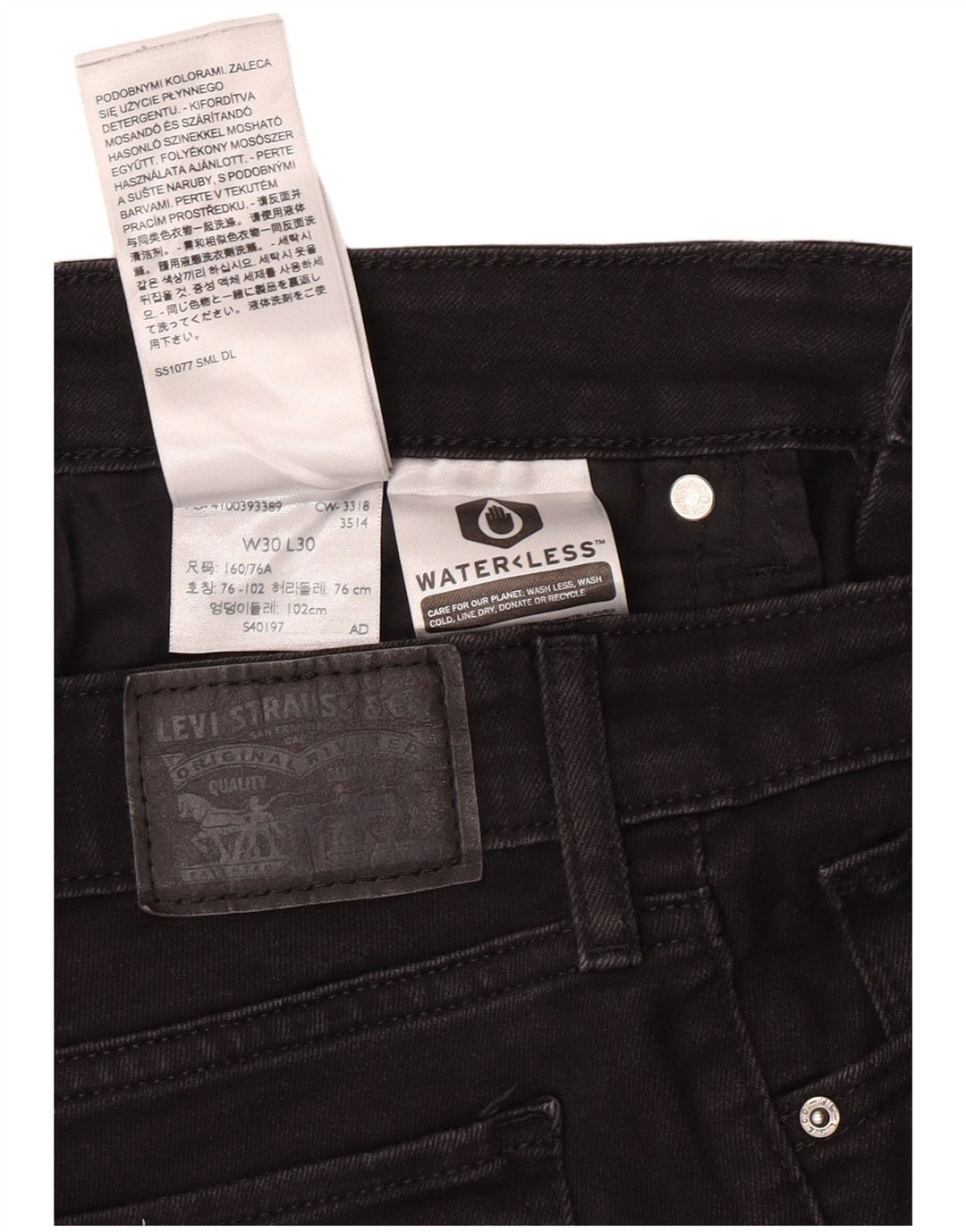 LEVI'S Damen 711 Skinny Jeans W30 L30 Schwarze Baumwolle