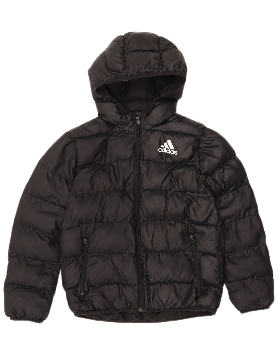 ADIDAS Wattierte Jacke mit Kapuze für Jungen, 9–10 Jahre, schwarzes Polyester