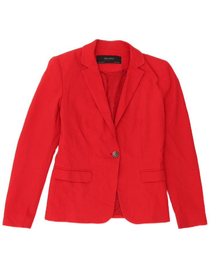 Zara Damen 1-Knopf-Blazer-Jacke, UK 10, kleine rote Baumwolle