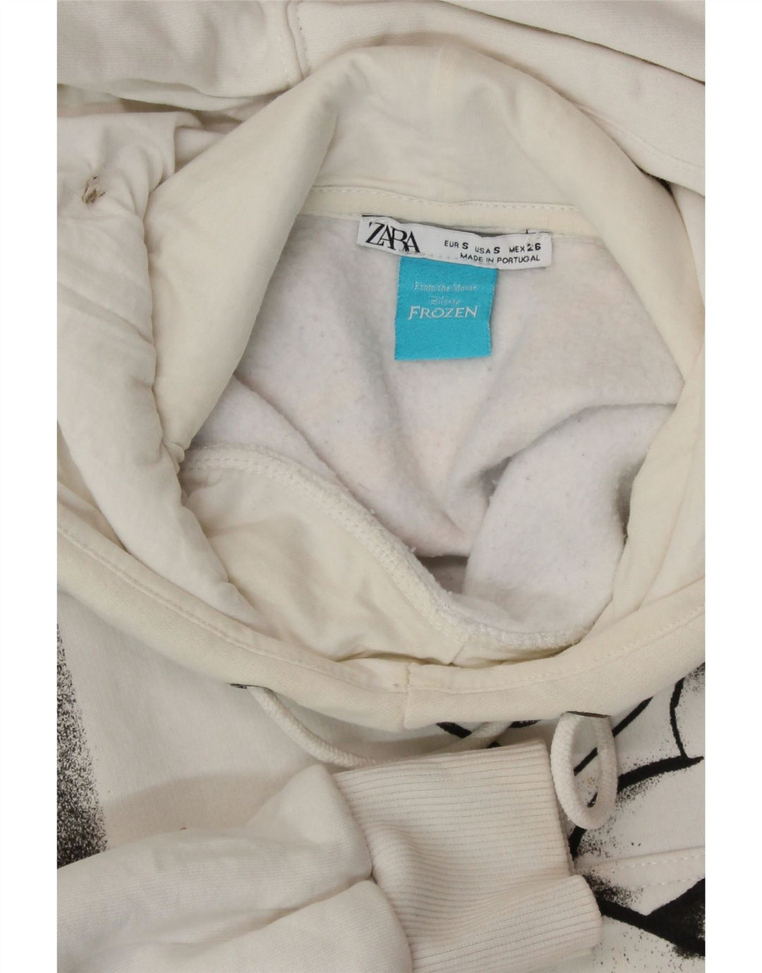 ZARA Damen Frozen Graphic Hoodie Pullover UK 10 Small Weiß