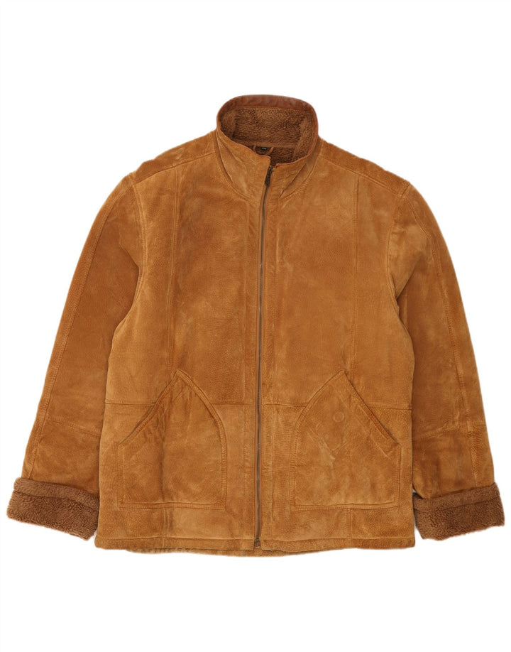 John F. Gee Herren Sherpa Wildlederjacke IT 50 Large Beige Leder