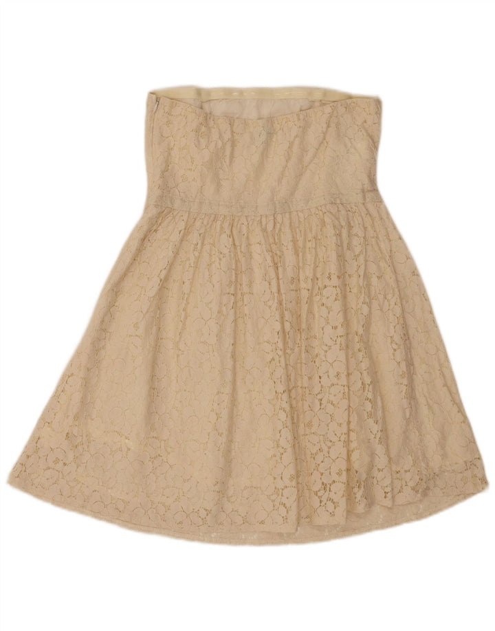 BENETTON Womens Lace Strapless Top UK 12 Medium Beige Cotton