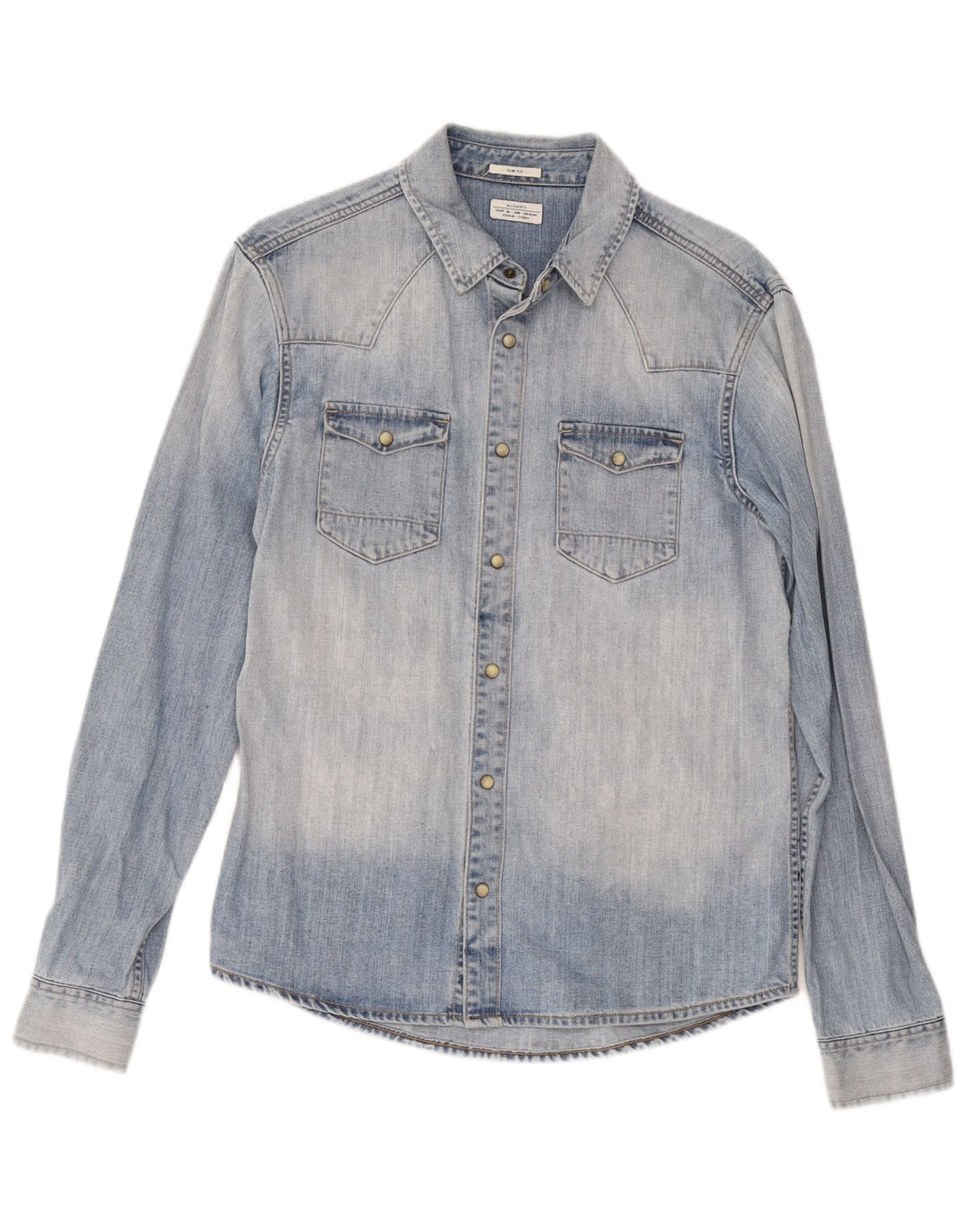 All Saints Slim Fit Jeanshemd für Herren aus mittelblauer Baumwolle