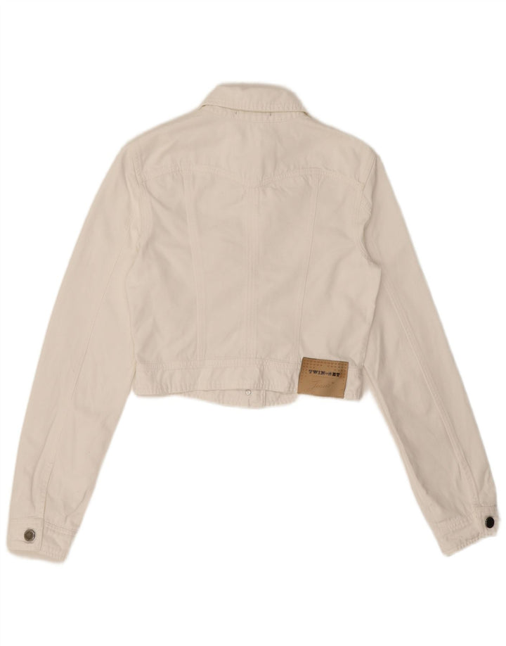 Twin-Set Damen Crop Jeansjacke UK 12 Mittelweiß