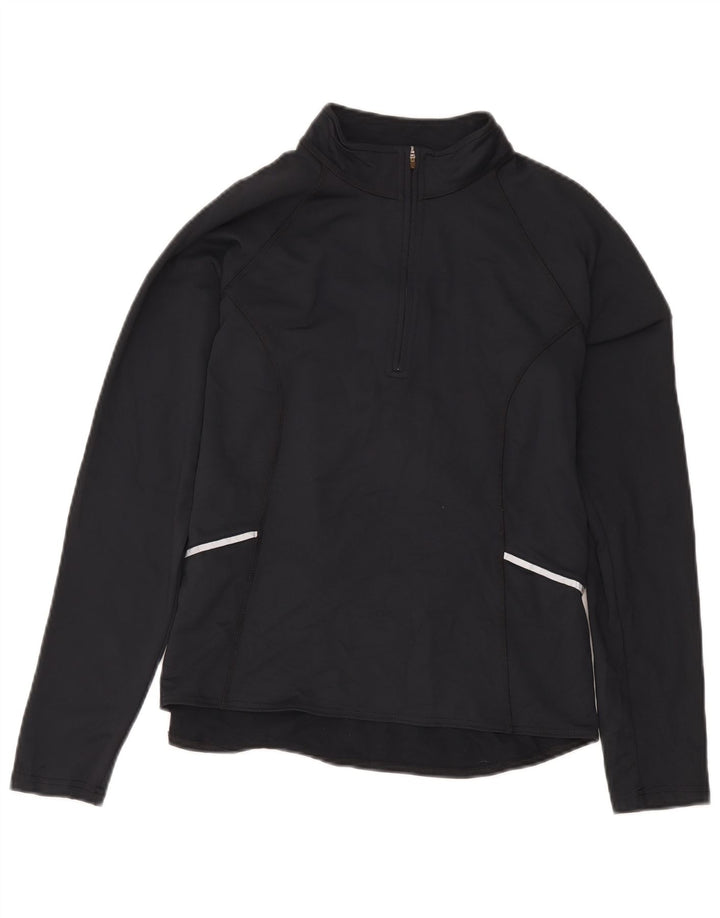 L.L.Bean Damen-Pullover-Trainingsanzugoberteil mit Reißverschluss und Halsausschnitt, UK 14, Mittelschwarzes Nylon