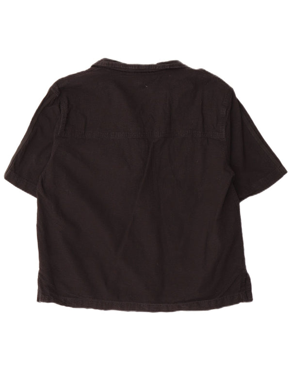 Adidas Damen Übergroße Kurzarm-Hemdbluse UK 8 Small Schwarze Baumwolle