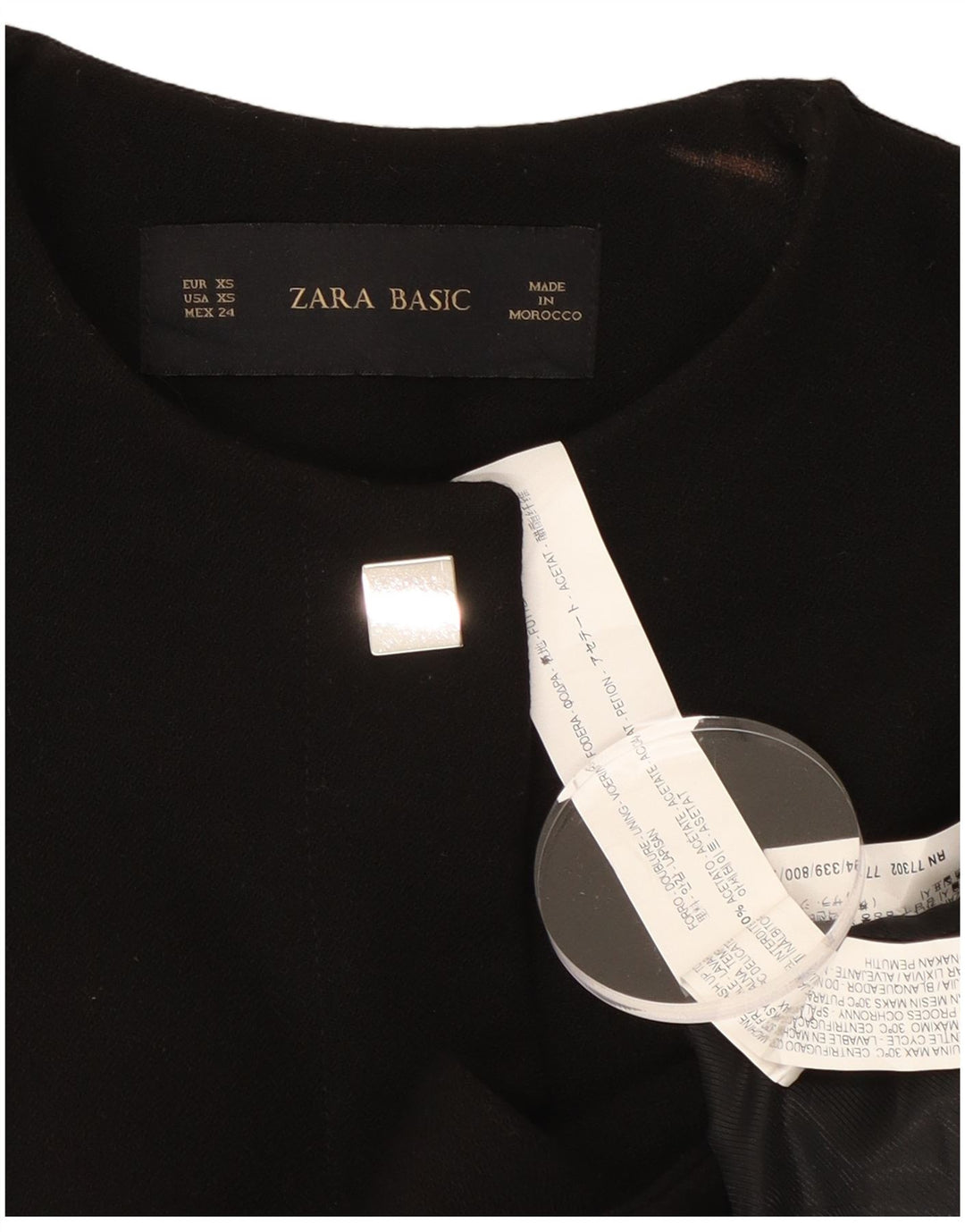 Zara Damen Crop 1 Button Blazer Jacke UK 6 XS Schwarz Acetat