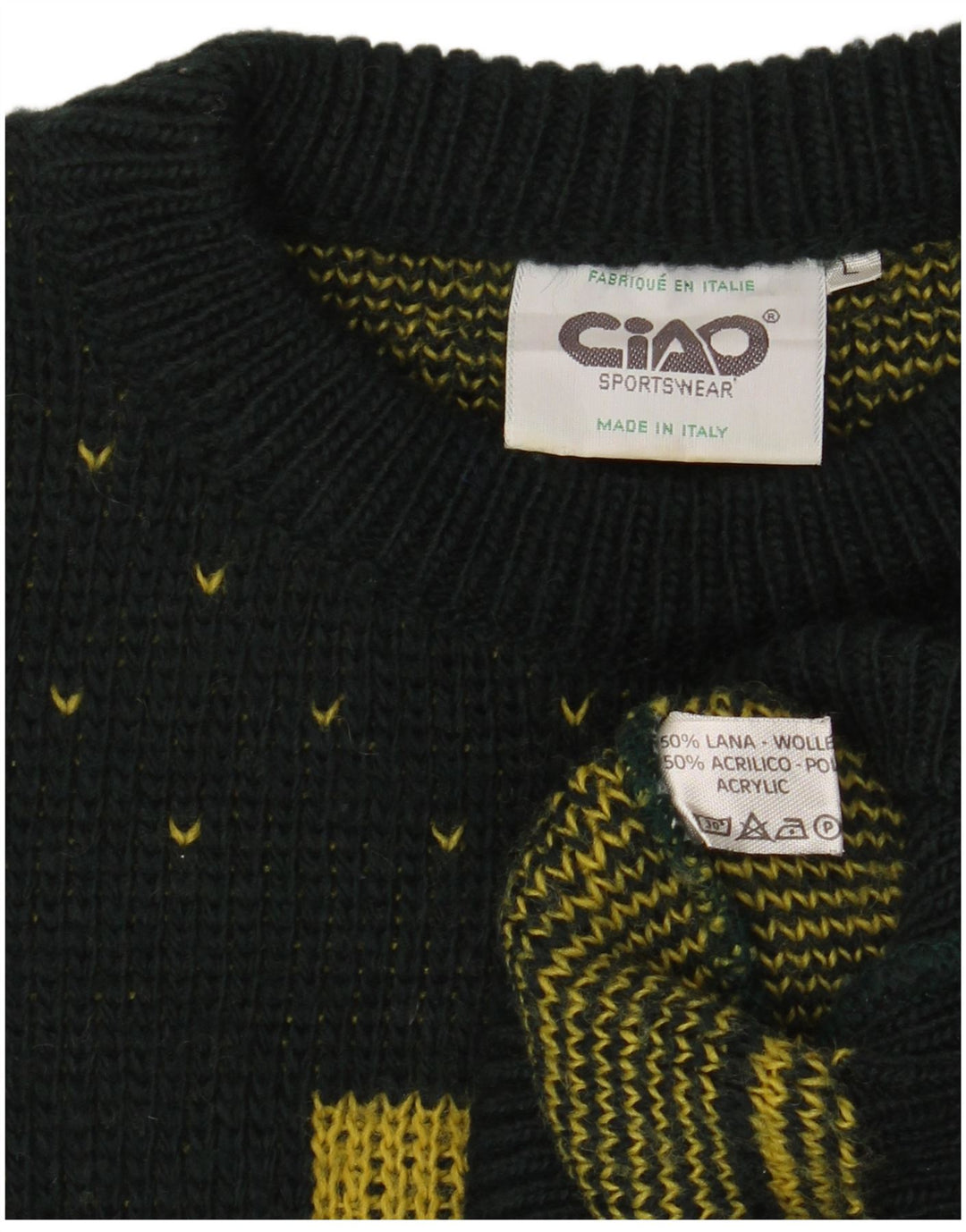 CIAO Herren-Pullover mit Rundhalsausschnitt, groß, grüne Fair-Isle-Wolle