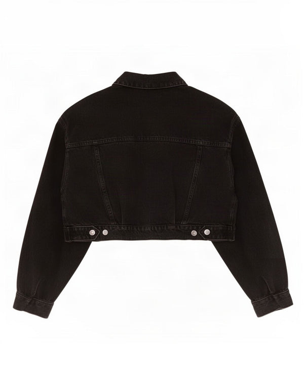 Zara Damen Crop Denim Jacke UK 16 Large Schwarze Baumwolle