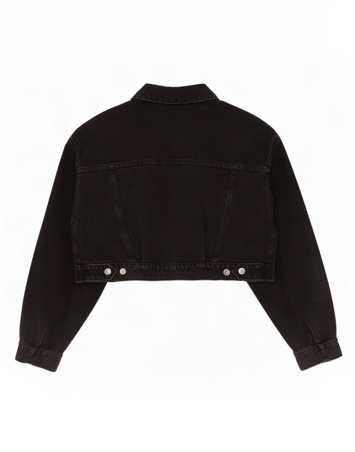 Zara Damen Crop Denim Jacke UK 16 Large Schwarze Baumwolle
