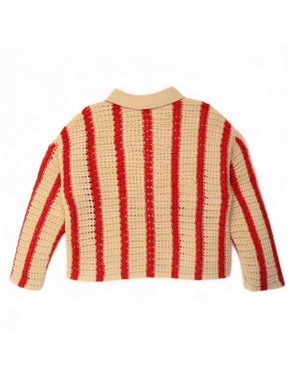 Übergroßer Häkel-Cardigan von Zara für Damen, Gr. 10, Größe S, Beige, gestreift