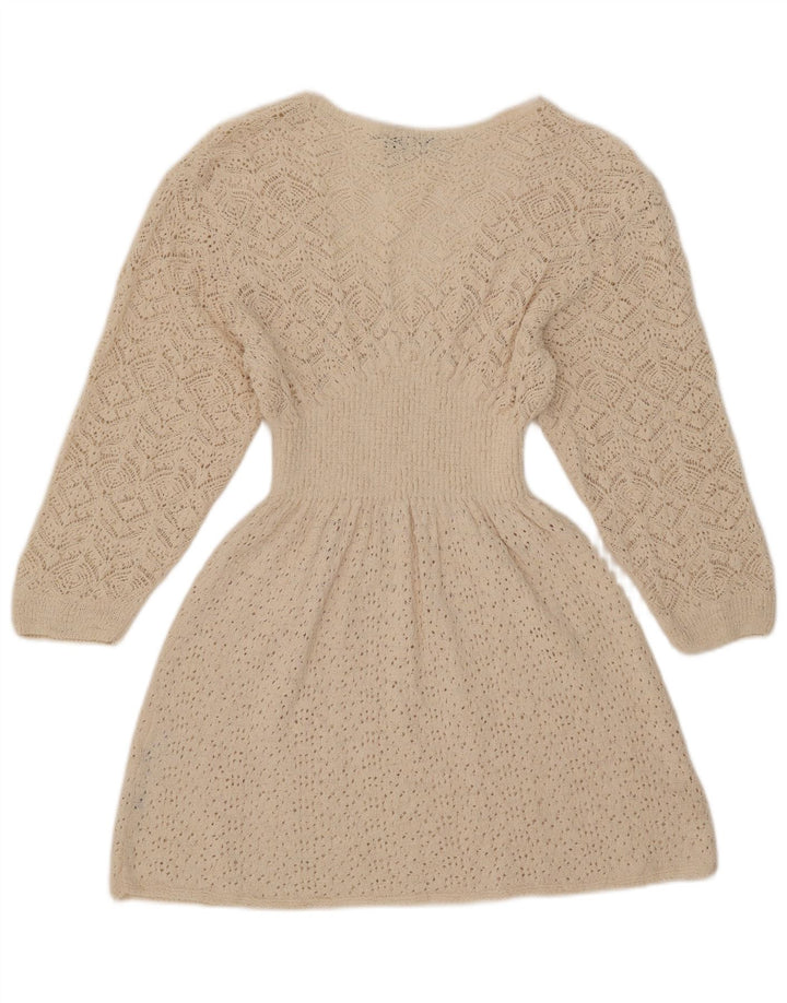 Zara Damen-Pulloverkleid mit 3/4-Ärmeln, UK 12, Mittelweiß, Polyester