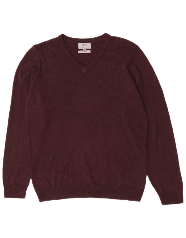 Marks & Spencer Herren-Pullover mit V-Ausschnitt, groß, burgunderfarbenes Acryl