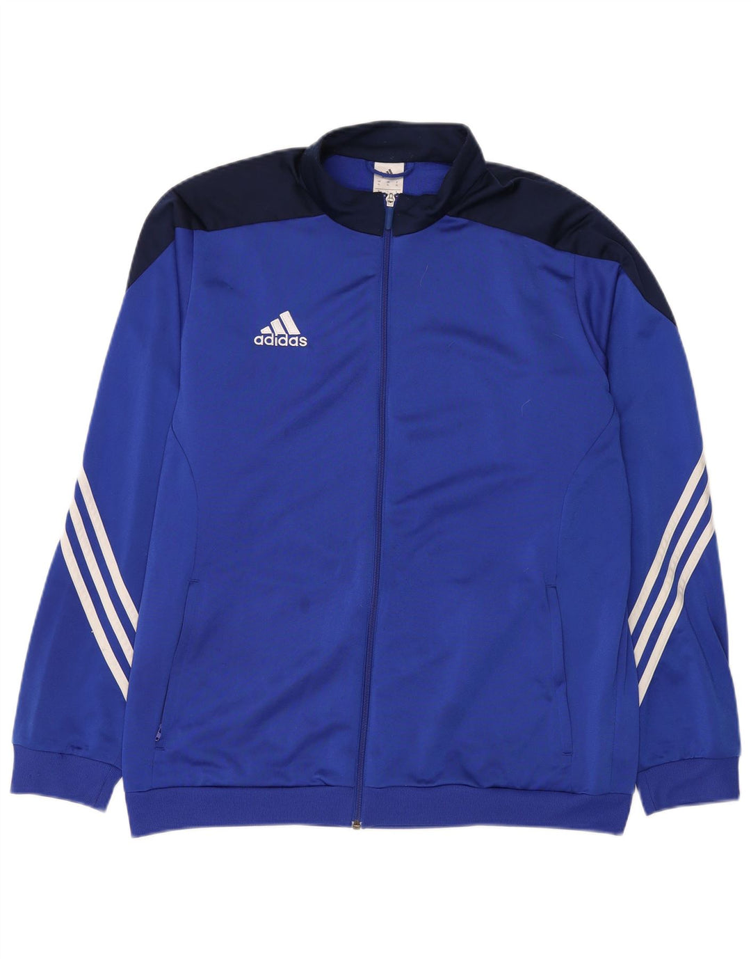 Adidas Herren-Trainingsanzug-Top-Jacke XL, blaues Colourblock-Polyester