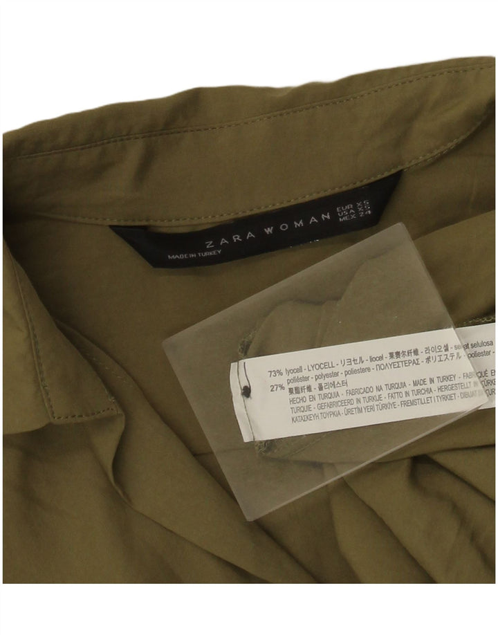 Zara Damen 3/4-Ärmel-Übergroßes Pullover-Hemd UK 6 XS Khaki Lyocell