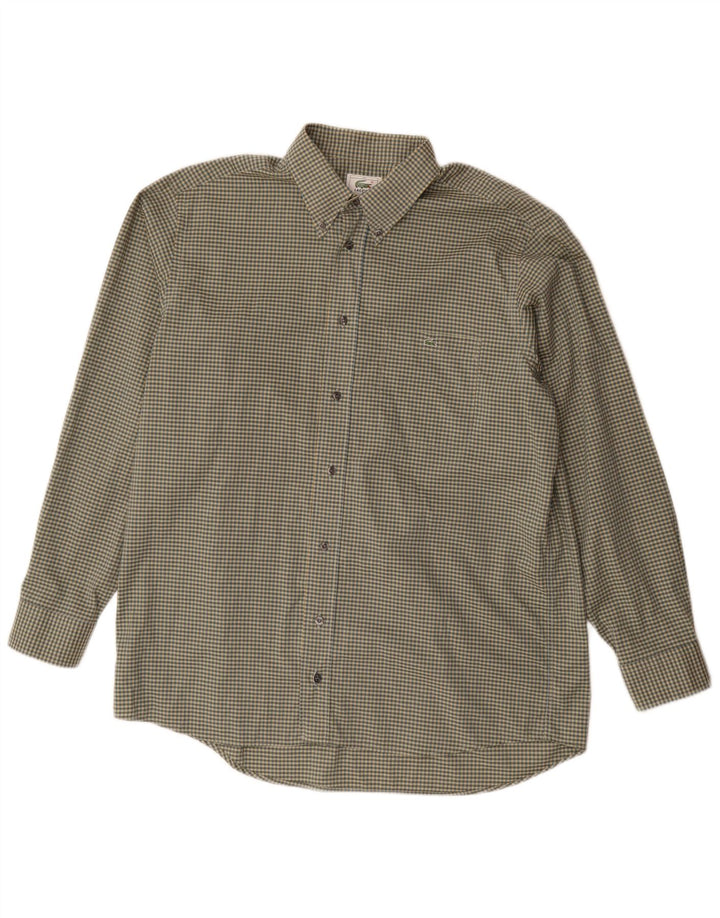 Lacoste Herrenhemd, Größe 42, große Khaki-Gingham-Baumwolle