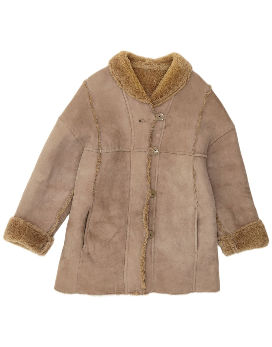 Vintage Damen Shearling Mantel IT 42 Medium Beige Shearling