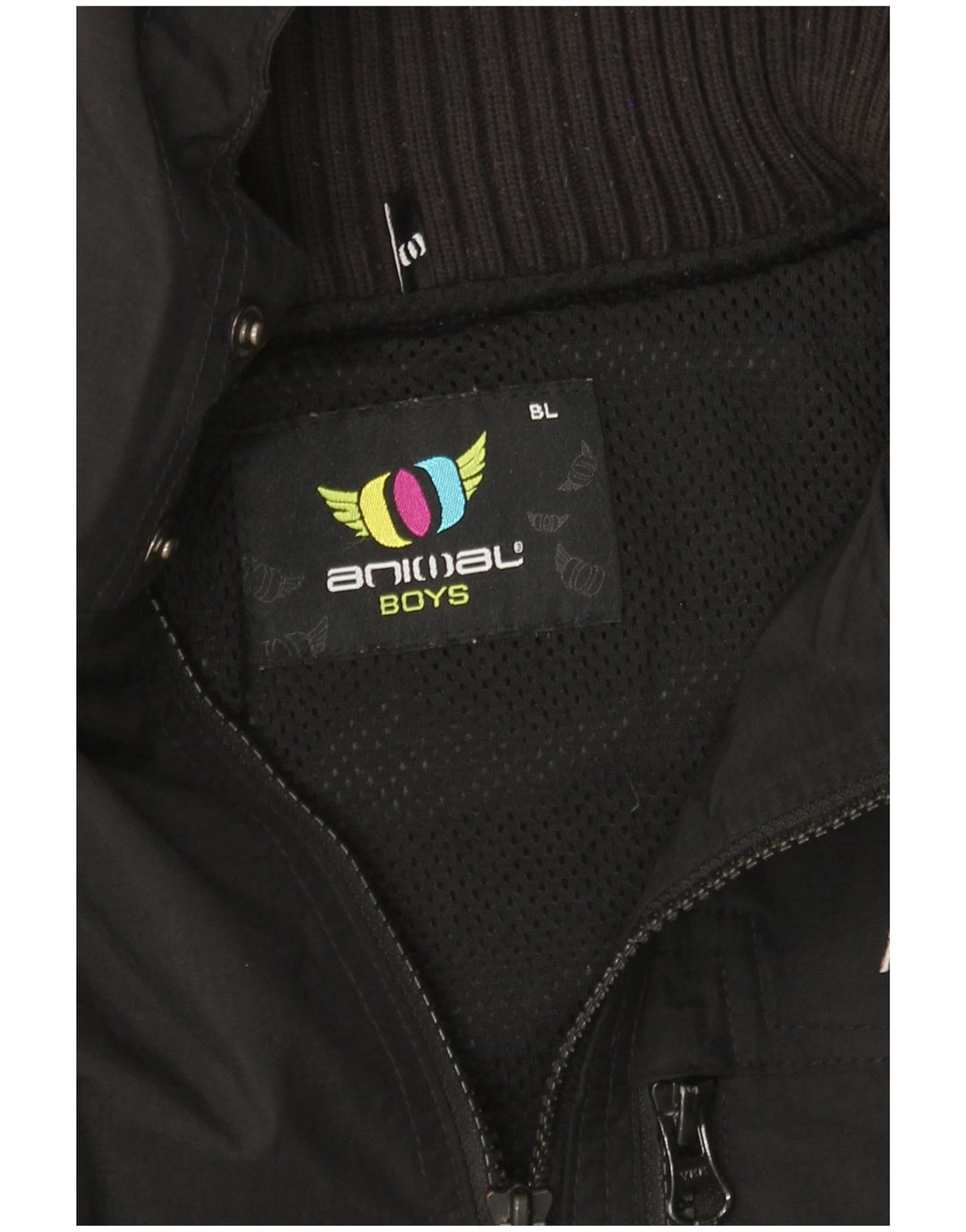 ANIMAL Jungen-Regenjacke mit Kapuze, 13–14 Jahre, großes schwarzes Nylon