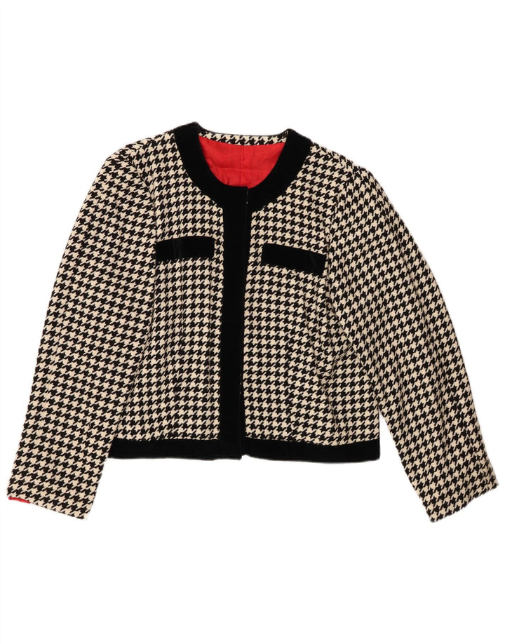 VINTAGE Damen Bolero-Jacke UK 12 Medium Black Houndstooth