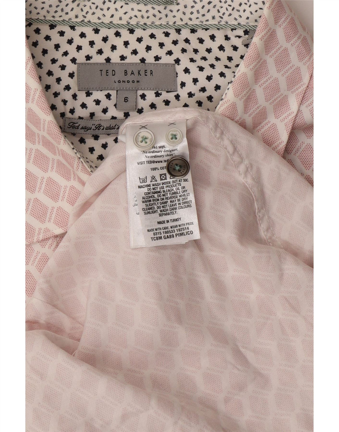 TED BAKER Herrenhemd Größe 6 2XL rosa geometrische Baumwolle