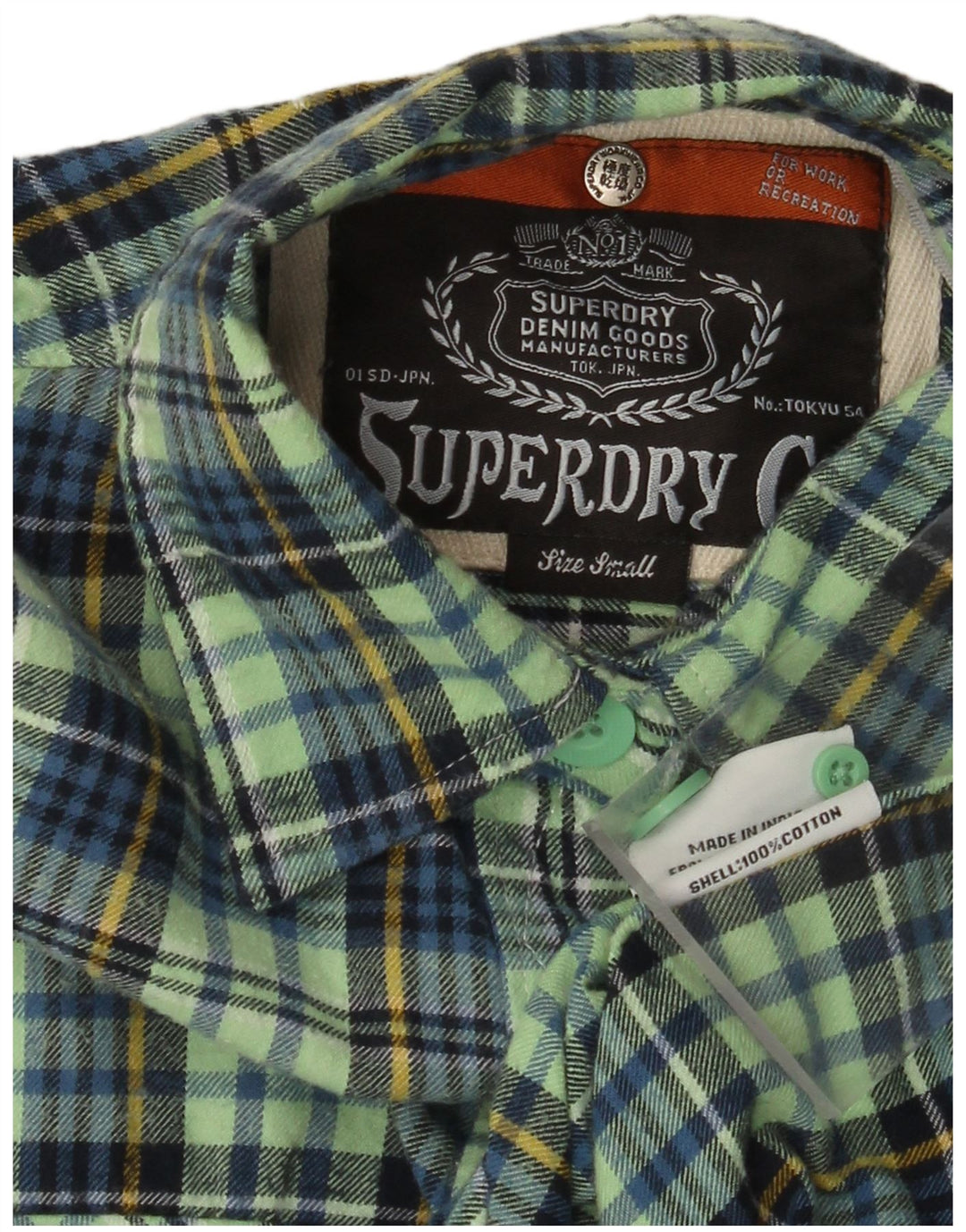 SUPERDRY Damen-Flanellhemd, UK 10, klein, türkisfarbene Karo-Baumwolle