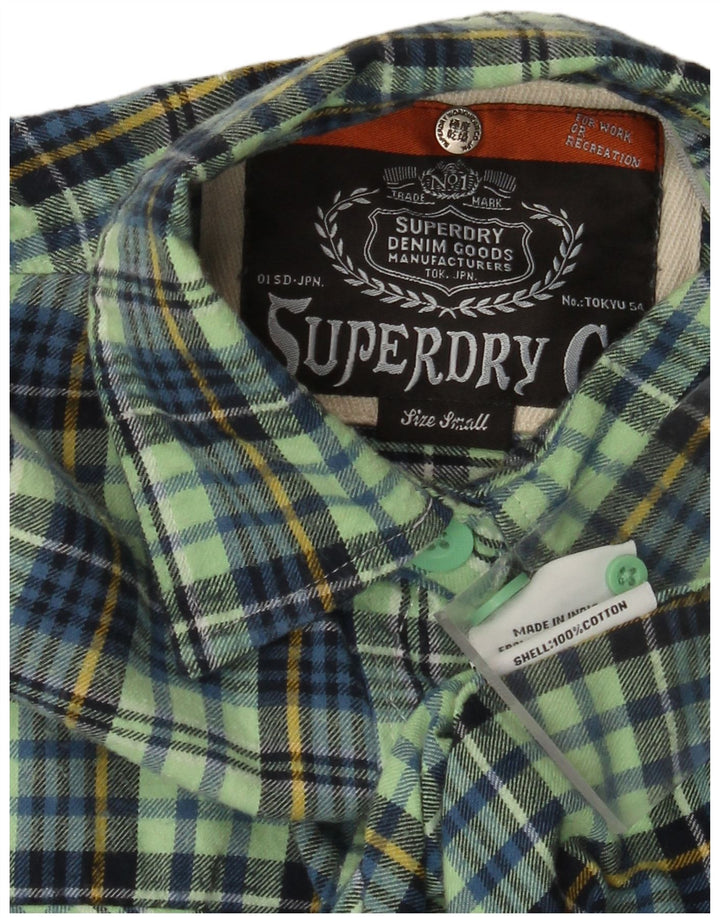 SUPERDRY Damen-Flanellhemd, UK 10, klein, türkisfarbene Karo-Baumwolle