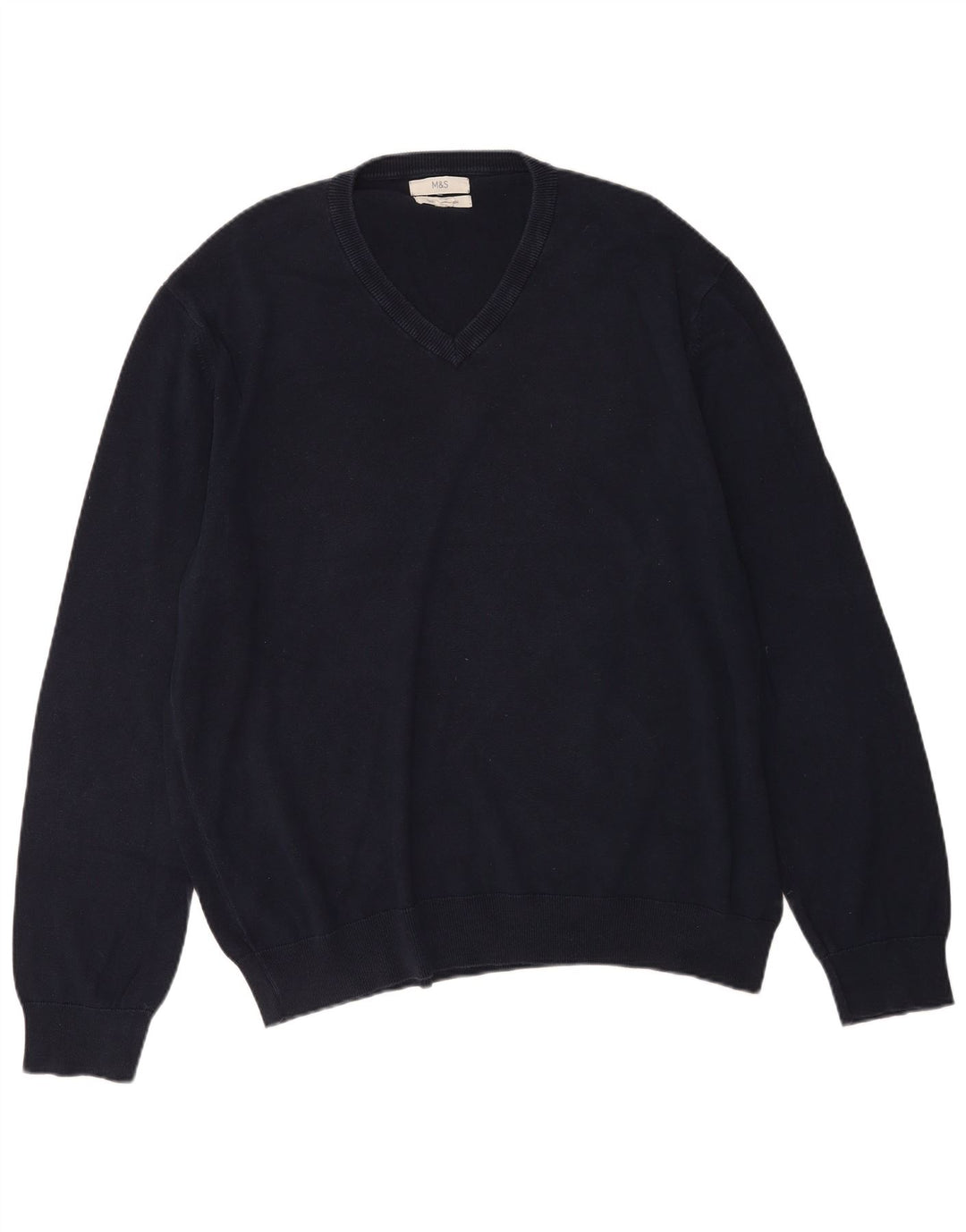 Marks & Spencer Herren-Pullover mit V-Ausschnitt, 2XL, marineblaue Baumwolle