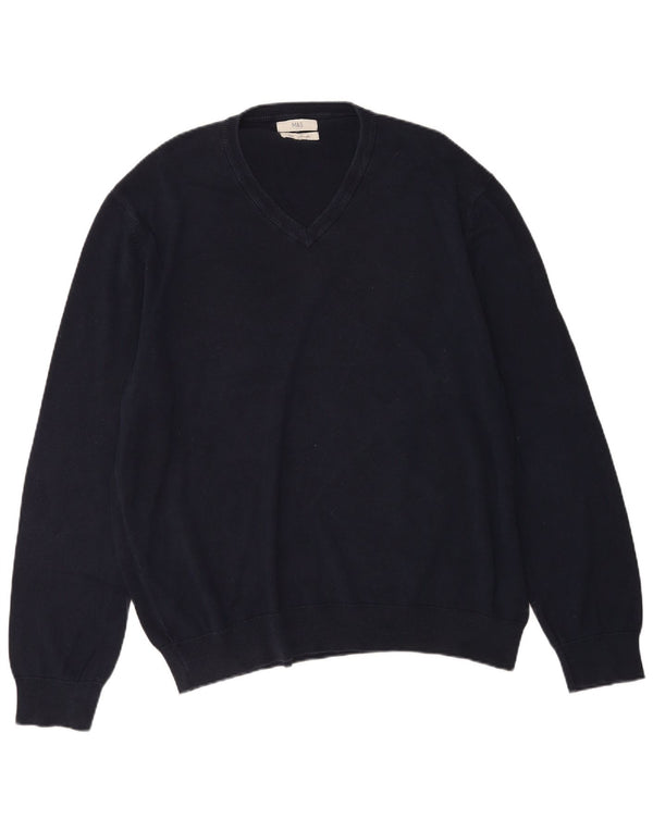 Marks & Spencer Herren-Pullover mit V-Ausschnitt, 2XL, marineblaue Baumwolle