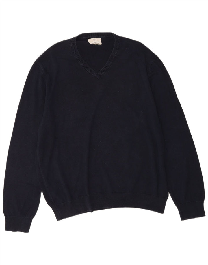 Marks & Spencer Herren-Pullover mit V-Ausschnitt, 2XL, marineblaue Baumwolle